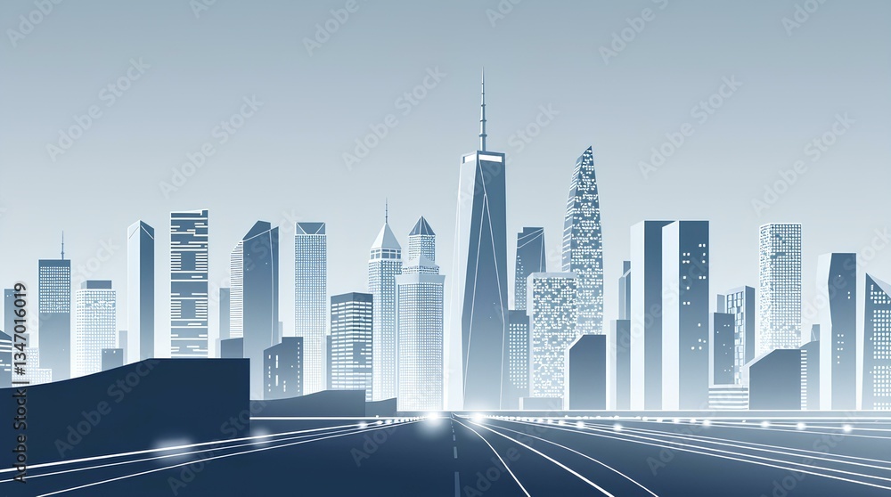 Fototapeta premium modern futuristic city skyline with tall skyscrapers in a digital art style on a white background