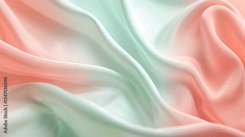 Fototapeta premium Flowing Silk Fabric Background in Peach and Mint