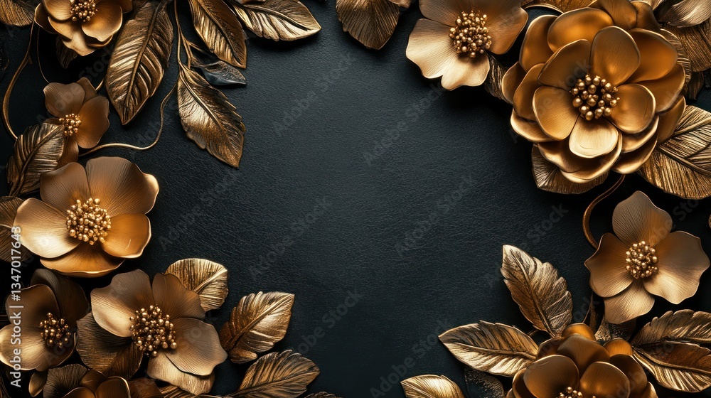 elegant dark backdrop adorned with opulent golden floral embellishments creating a luxurious and sophisticated design perfect for invitations elegant dark backdrop adorned with opulent golden floral embellishments creating a luxurious and sophisticated design perfect for invitations