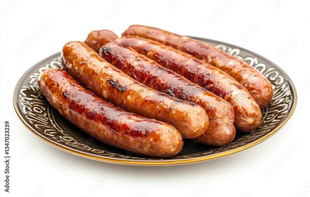 Grilled Sausages on a Plate Freshly Cooked and Ready to Eat Grilled Sausages on a Plate Freshly Cooked and Ready to Eat