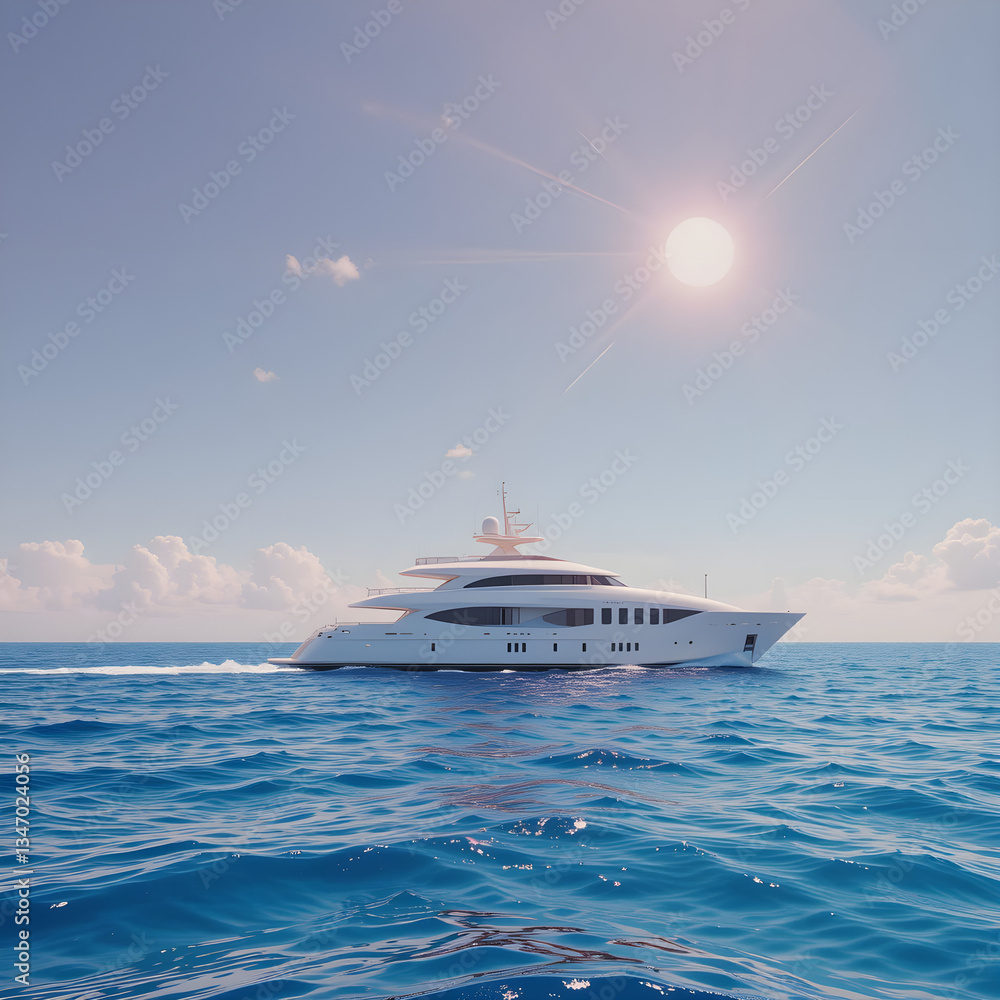 Surreal Infrared Yacht Sailing on Sunny Blue Ocean – Modern Flat Design with Otherworldly Appearance Surreal Infrared Yacht Sailing on Sunny Blue Ocean – Modern Flat Design with Otherworldly Appearance