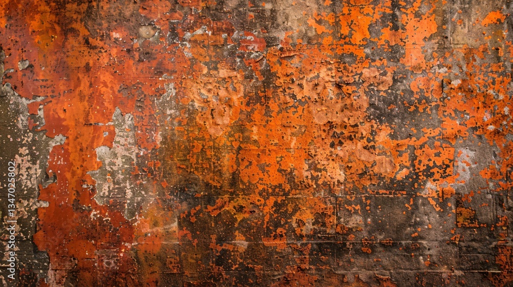 Rustic Weathered Metal Wall Background with Orange and Brown Peeling Paint Rustic Weathered Metal Wall Background with Orange and Brown Peeling Paint