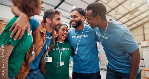 Konstfotografi People, volunteer and huddle for support of donation, team building and trust for community service