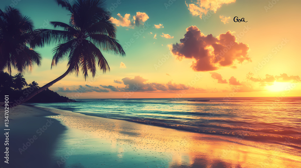 Golden Hour: A vibrant coastal scene unfolds at dusk, where silhouettes of palm trees stand tall. The sand gleams. Golden Hour: A vibrant coastal scene unfolds at dusk, where silhouettes of palm trees stand tall. The sand gleams.