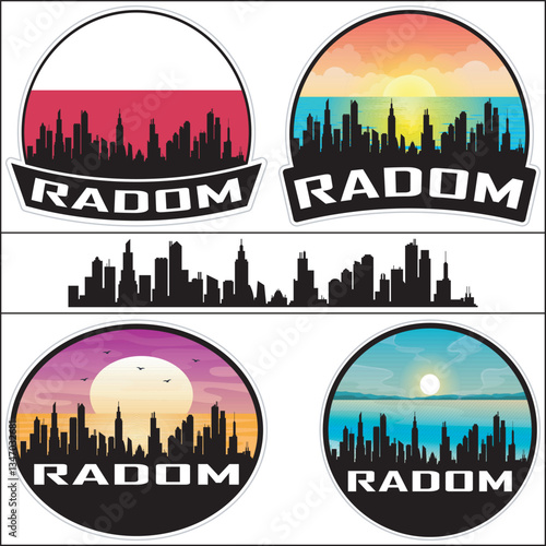 Radom Poland Flag Skyline Cityscape Silhouette Travel Souvenir Sticker Isolated Vector