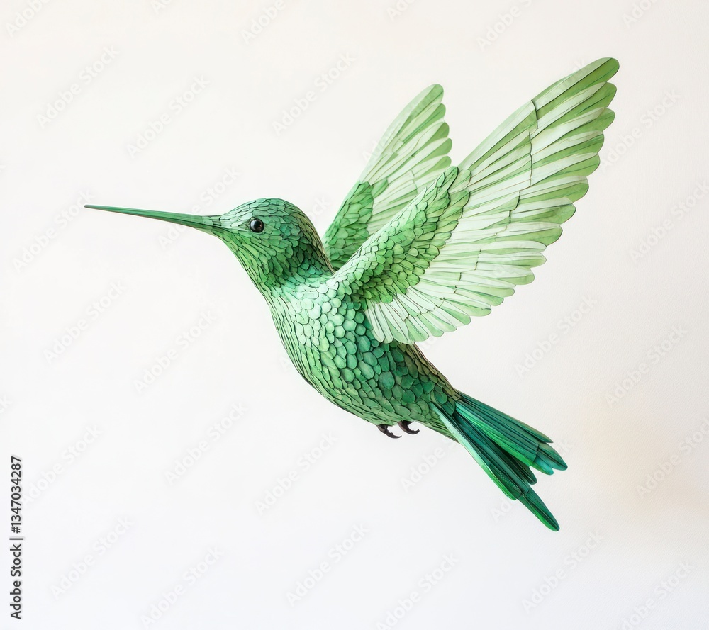 Obraz premium Flying Green Hummingbird Detailed Design Isolated on White Background