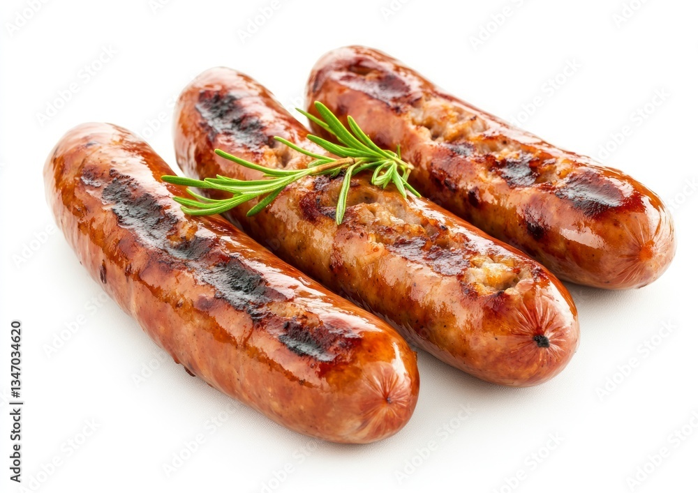 Grilled Sausage with Rosemary on White Background Ready for Consumption Grilled Sausage with Rosemary on White Background Ready for Consumption