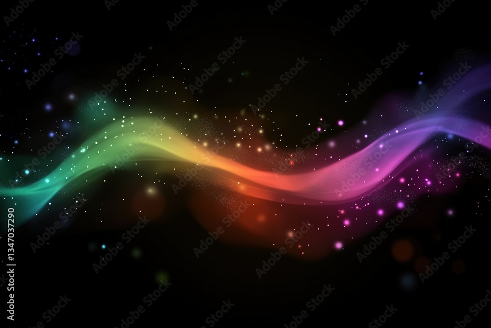 Fototapeta premium Abstract Colorful Wave Background with Glowing Particles and Bokeh Lights