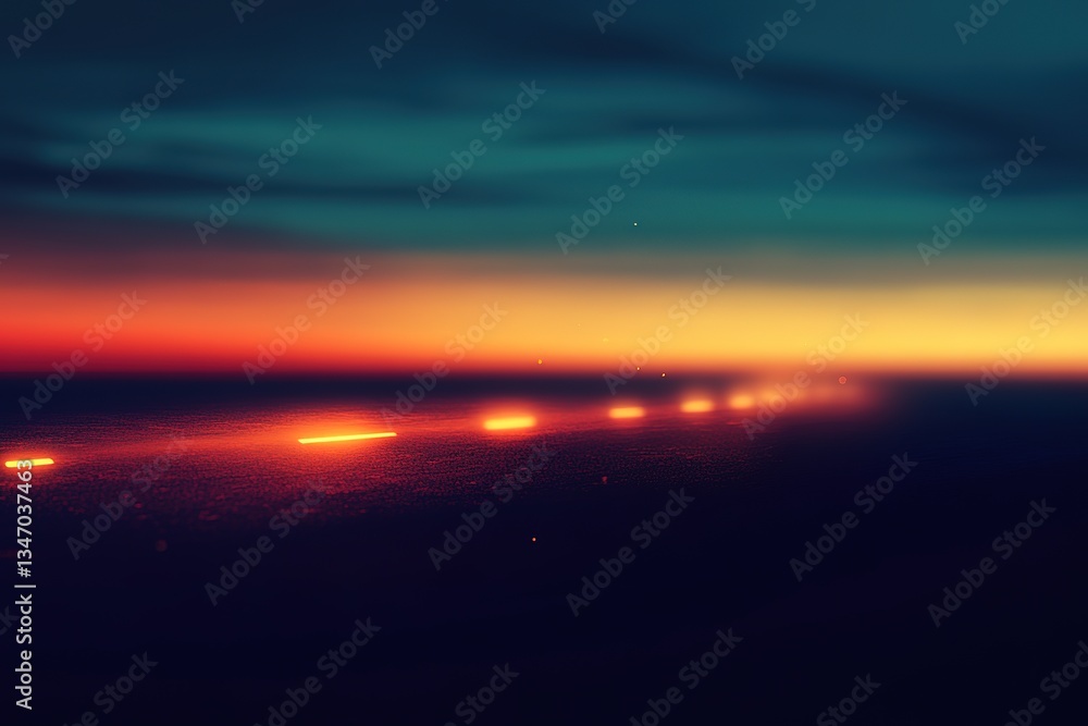 Fototapeta premium Dramatic Sunset Highway Landscape Vibrant Colors, Dark Sky, Night Road