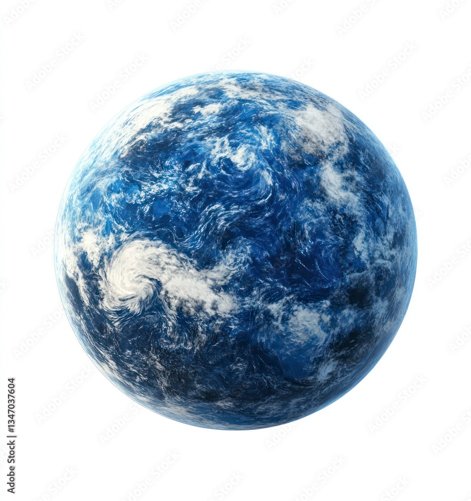 Realistic Earth Globe Showing Oceans and Clouds Isolated on White Background Realistic Earth Globe Showing Oceans and Clouds Isolated on White Background