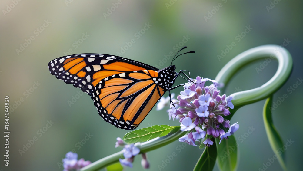 Fototapeta premium Vibrant Butterfly Resting on Wildflowers in Nature