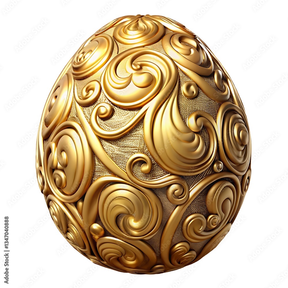 A regal golden egg adorned with intricate swirling patterns, a symbol of opulence and Easter celebration, gleaming with a luxurious metallic sheen. A regal golden egg adorned with intricate swirling patterns, a symbol of opulence and Easter celebration, gleaming with a luxurious metallic sheen.