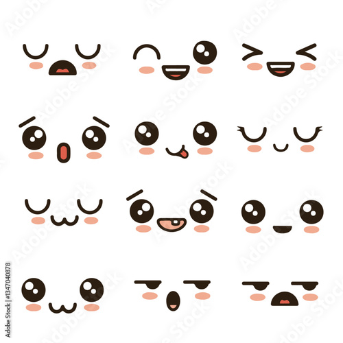 Det of Funny Faces Adorable Kawaii Emoji Pack - Doodle Style Vector