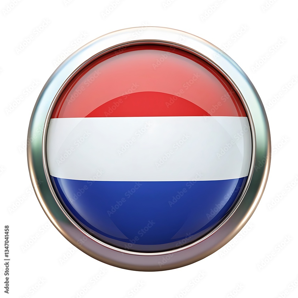 A vibrant Netherlands flag icon, proudly displayed in a glossy circular emblem with a metallic border, symbolizing Dutch national pride. A vibrant Netherlands flag icon, proudly displayed in a glossy circular emblem with a metallic border, symbolizing Dutch national pride.