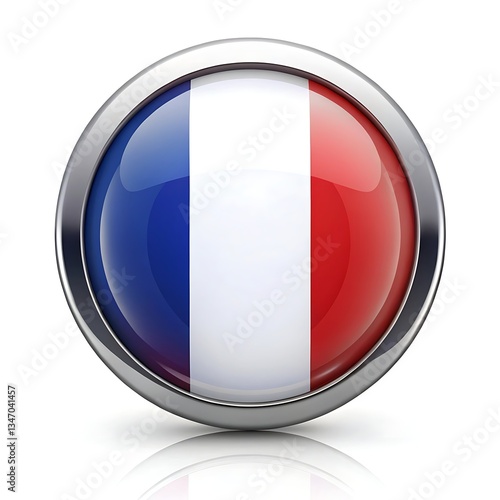 Free Download A vibrant French flag emblem, a symbol of French pride and national identity, gleaming with polished metallic accents. - GFXLoad