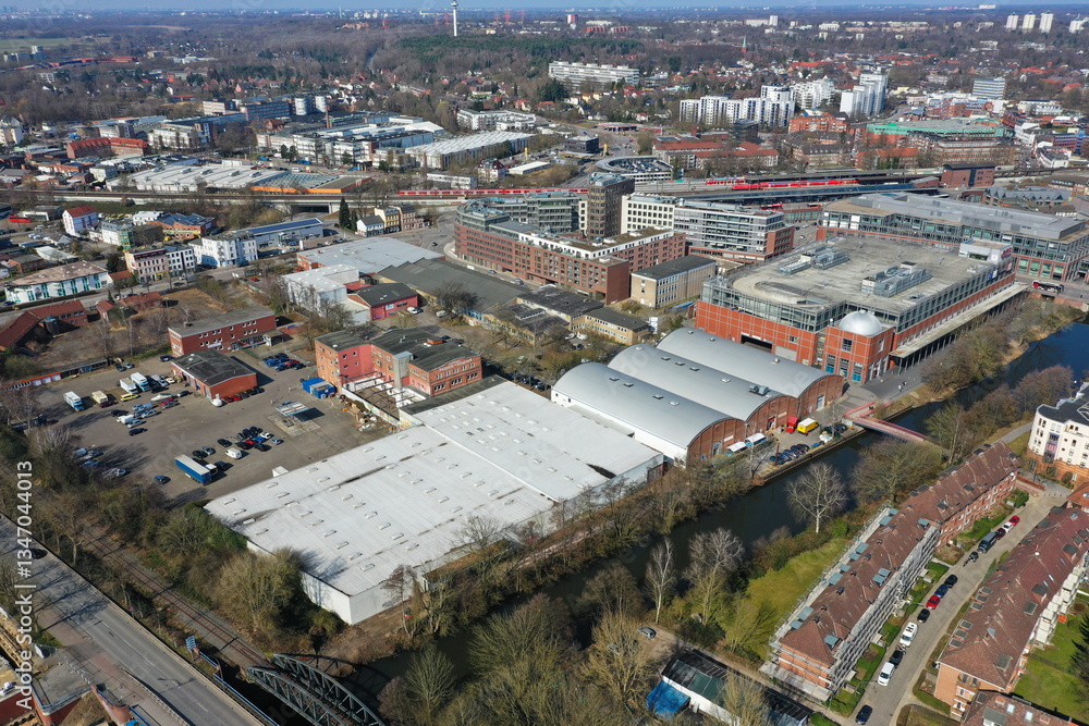 Fototapeta premium Hamburg Bergedorf Stuhlrohrquartier, Stuhlrohrviertel, Luftaufnahme
