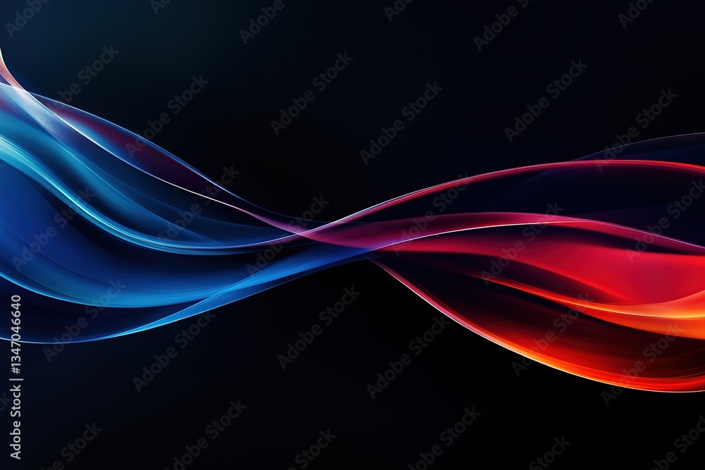 Naklejka premium Abstract Blue and Red Swirling Waves on Black Background - Dynamic Design
