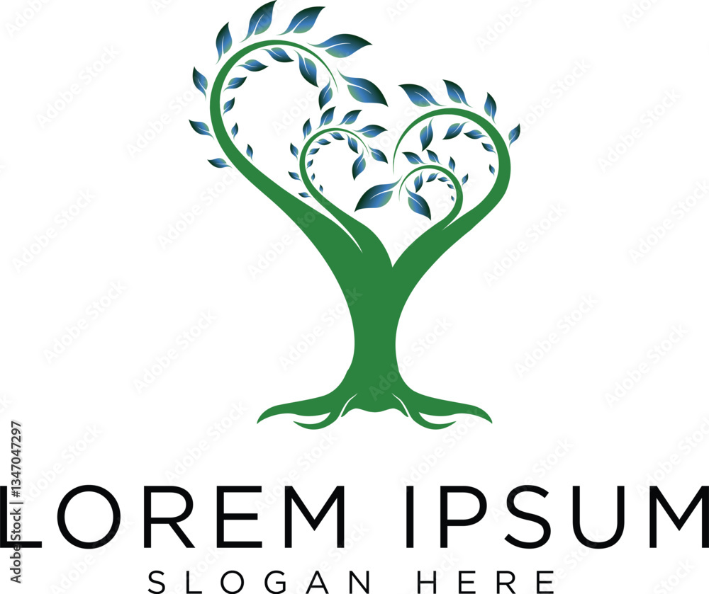 Obraz premium Abstract vibrant tree logo design, root vector - Tree of life logo design inspiration isolated on white background. 