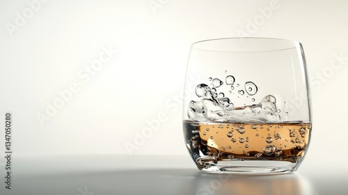 Glass of liquid, splash, bubbles, studio setting