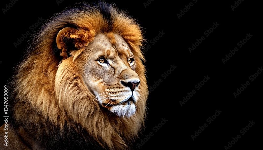 Fototapeta premium Majestic Lion Profile Against Black.