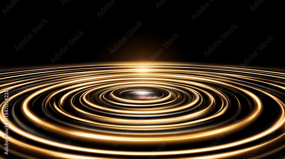 Golden concentric ripples on black background Golden concentric ripples on black background