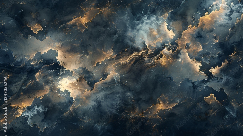 Obraz premium Dark Abstract Cloud Background with Gold Accents and Fluid Texture
