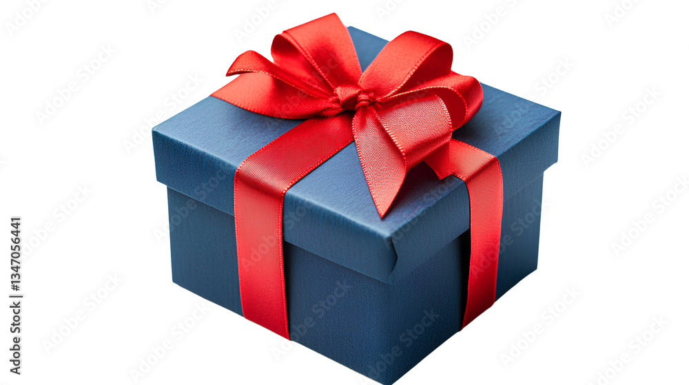 Fototapeta premium Blue gift box with red ribbon isolated on a Transparent background PNG