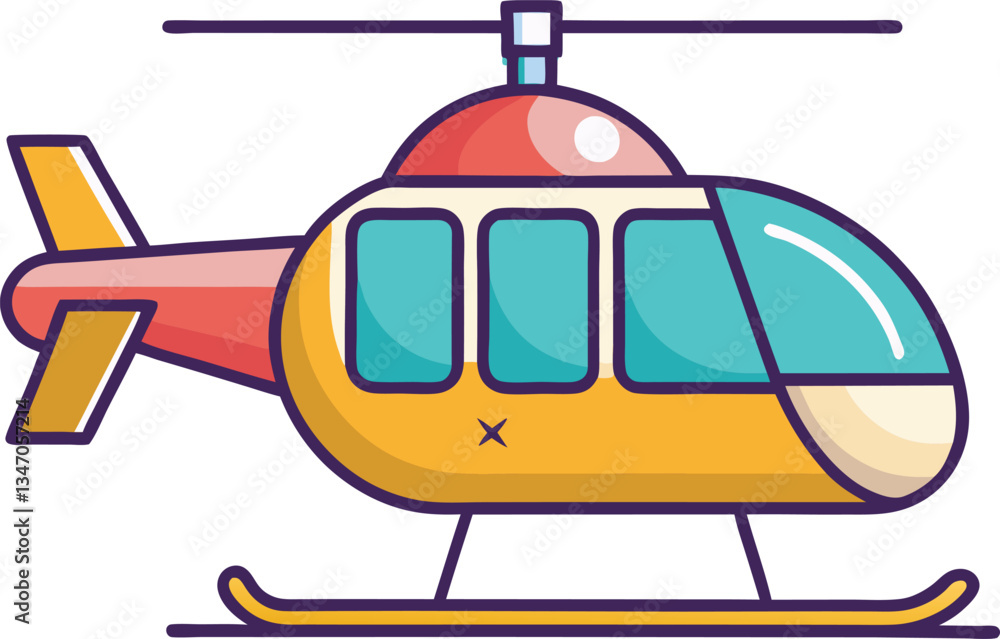 Illustration of Yellow and Red Helicopter Icon, An illustrated helicopter with a yellow and red design, featuring large windows and a streamlined, colorful look.
Illustration of Yellow and Red Helicopter Icon, An illustrated helicopter with a yellow and red design, featuring large windows and a streamlined, colorful look.