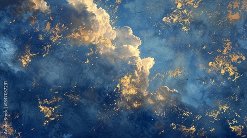 Dark Blue and Gold Cloud Background with Artistic Texture
