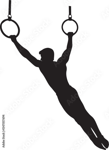 Gymnastics Rings Silhouette | Athletic Male Gymnast Performing on Rings