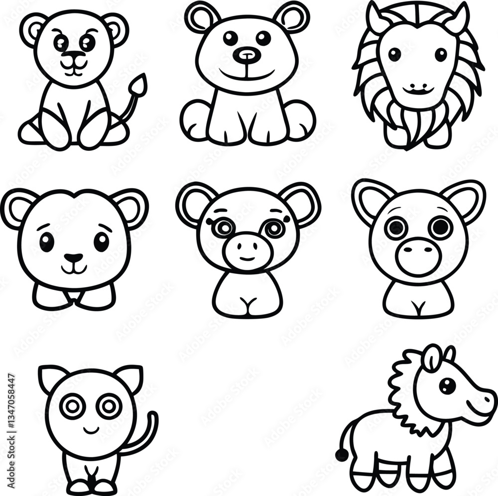 Cute Lion and Animal Faces – Fun Coloring Page for Kids