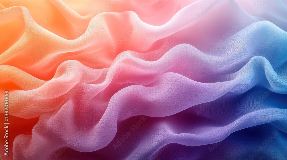 Fototapeta premium Abstract colorful fabric texture with wavy folds and ombre gradient.