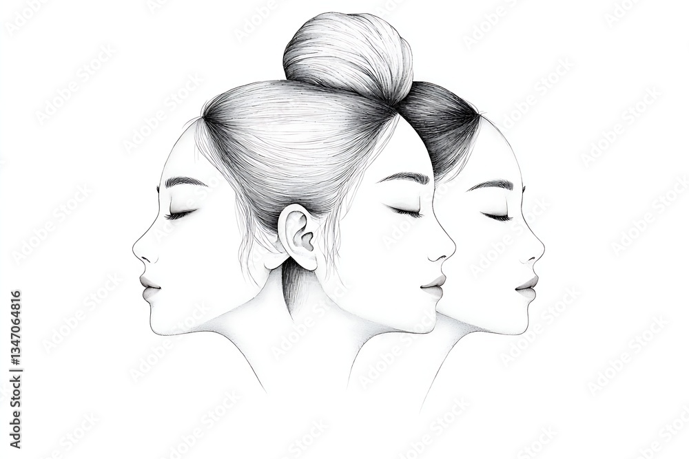 Twin Women Pencil Sketch for Peaceful Profile. Twin Women Pencil Sketch for Peaceful Profile.