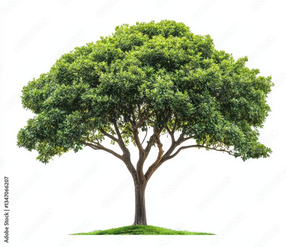 Lush Green Tree on Isolated White Background with Expansive Canopy and Strong Trunk, Perfect for Nature and Environmental Themes in Photography Projects Lush Green Tree on Isolated White Background with Expansive Canopy and Strong Trunk, Perfect for Nature and Environmental Themes in Photography Projects