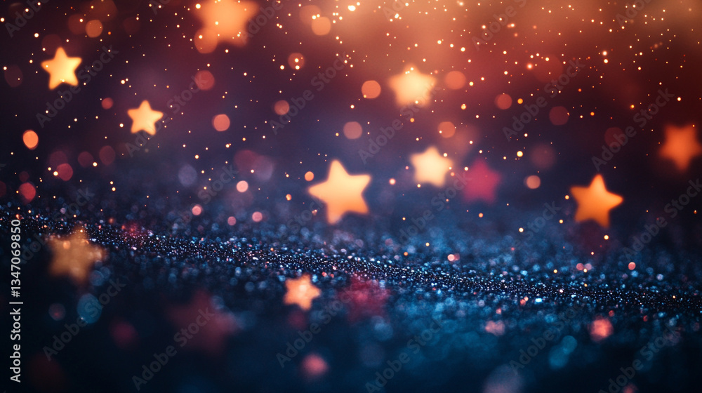 Sparkling glittering starry night festive background image red gold blue. Sparkling glittering starry night festive background image red gold blue.