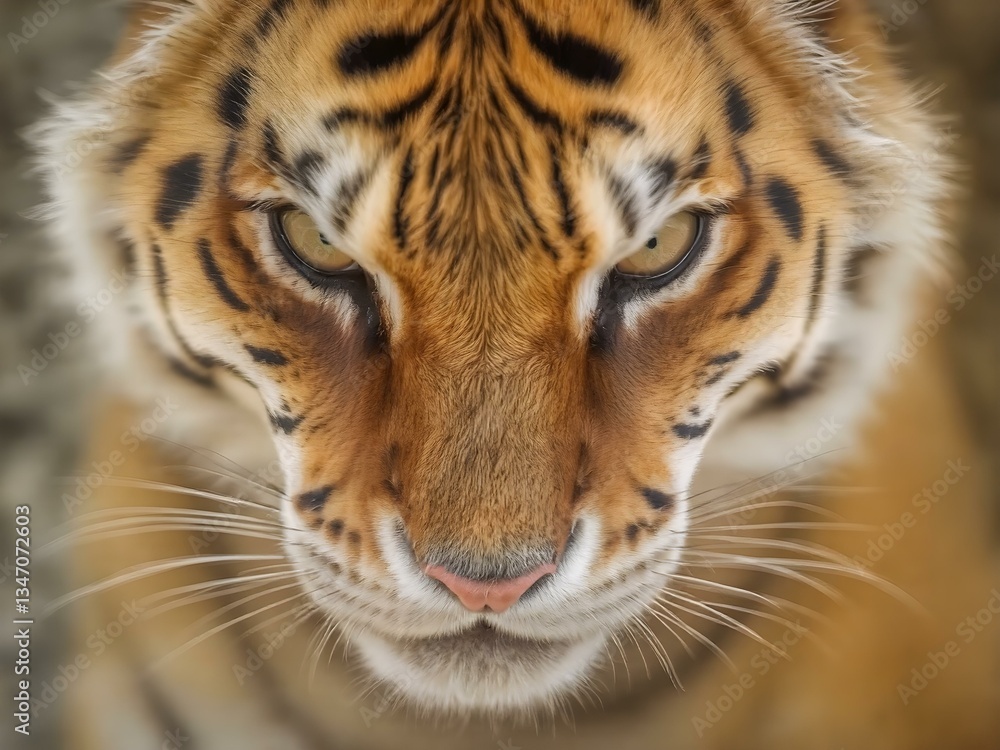 Obraz premium Captivating Gaze: Close-up of a majestic tiger, its intense eyes piercing through the lens, revealing the raw beauty and power of the wild.