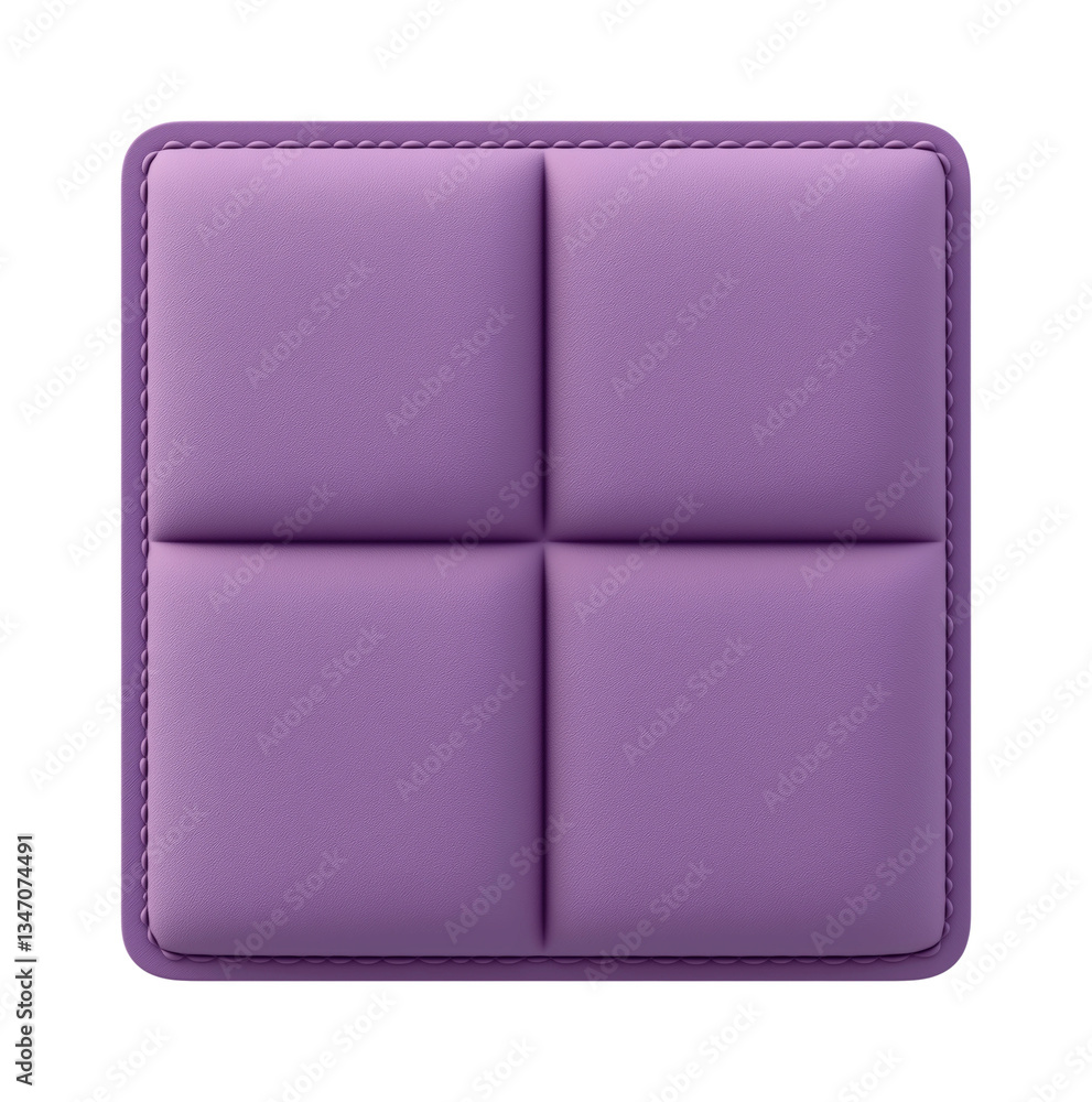 Naklejka premium A square lavender cushion divided into four padded sections with stitched edges PNG on Transparent Background