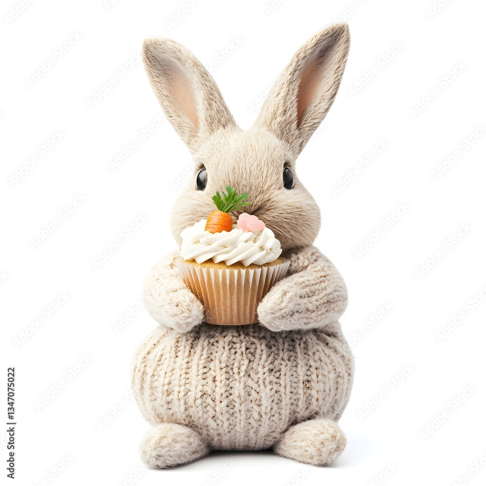Obraz premium Soft plush rabbit holding a cupcake