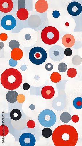 Playful Abstract Composition with Colorful Circles and Overlapping Shapes