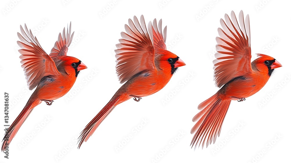 Fototapeta premium Northern Cardinals in Flight Sequence.