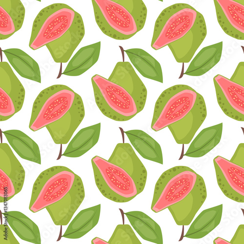 Vector seamless pattern with guavas on white background
