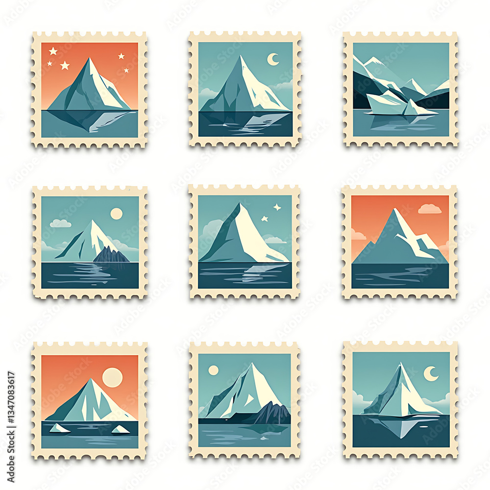 set of iceberg stamps set of iceberg stamps