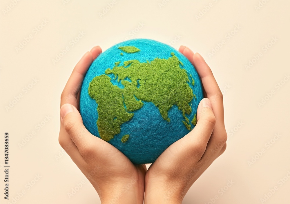 Hand holding globe covered in moss. Suitable for ecological protection. Hand holding globe covered in moss. Suitable for ecological protection.