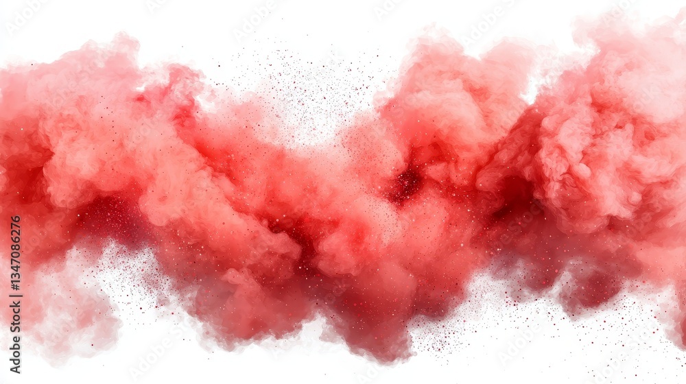 Fototapeta premium Dynamic red smoke cloud effect isolated on white background for abstract designs