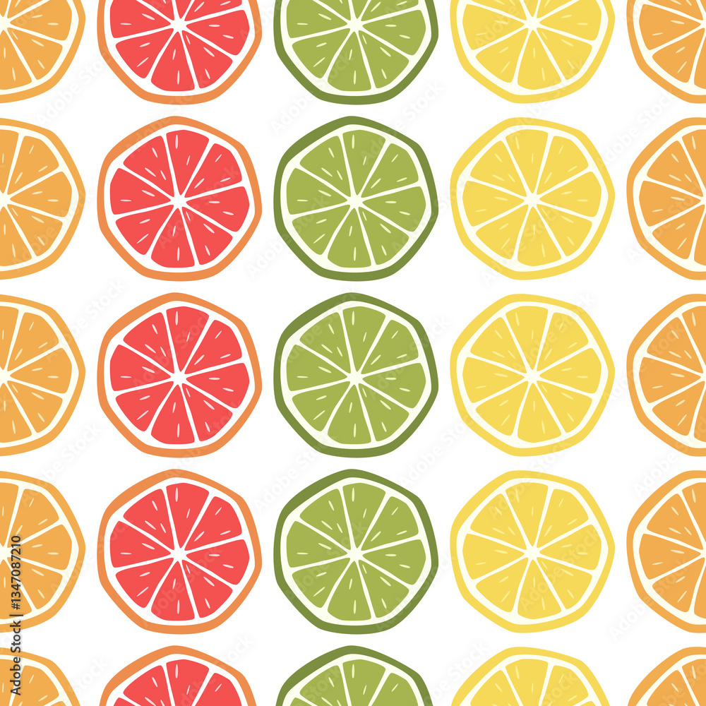 Vector seamless pattern with fruits slices on white background Vector seamless pattern with fruits slices on white background