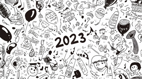 2023 Doodle Party Celebration Background Illustration