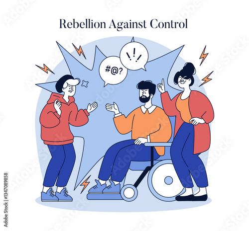 Authoritarian Parenting Style. Flat Vector Illustration