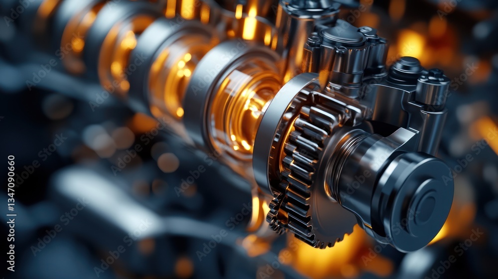 A detailed view showing engine parts with illuminated interior design A detailed view showing engine parts with illuminated interior design
