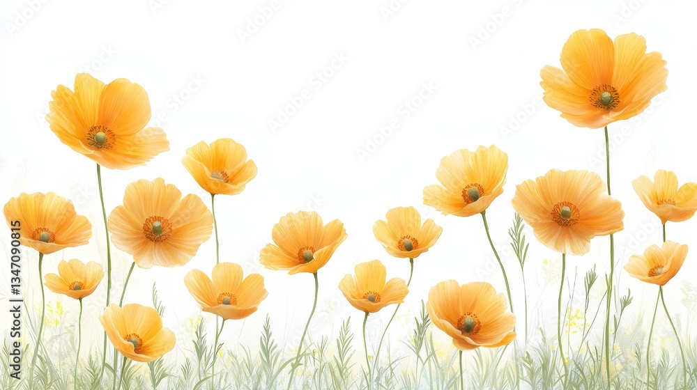 Fototapeta premium A breathtaking landscape, field of vibrant orange flowers in full bloom