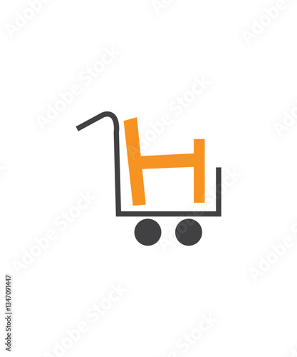 H letter trolley logo, H letter shopping logo design,  Online shopping cart icon logo with letter H